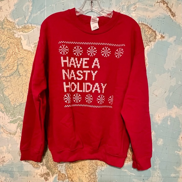 Medium Crew Neck Holiday Sweater "Have a Nasty Holiday" in Red Gender Neutral - Picture 4 of 5